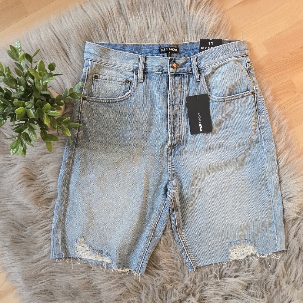 New Fashion Nova Favourite Long Line  Denim Distressed Shorts